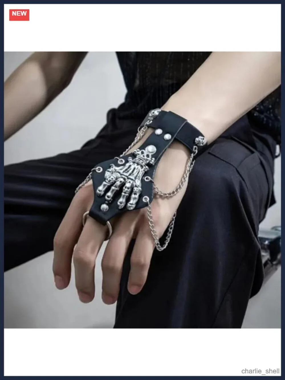 Punk Skull Hand Spiked Bracelet Gothic Wrist Cuff Adjustable Synthetic Leather